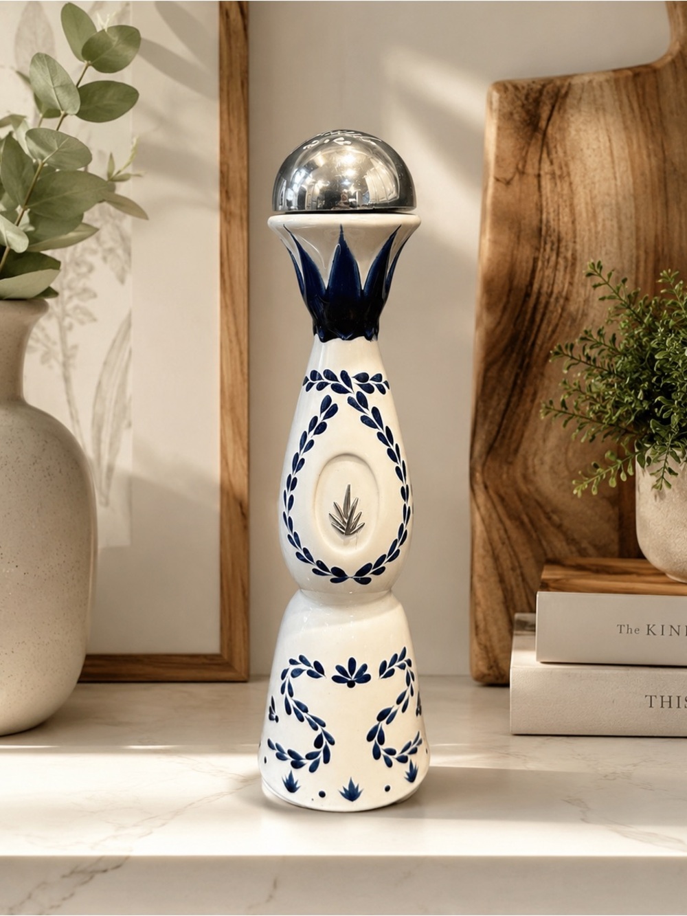 Empty Clase Azul Reposado Tequila Ceramic Bottle Decor W/ Agave-inspired design
